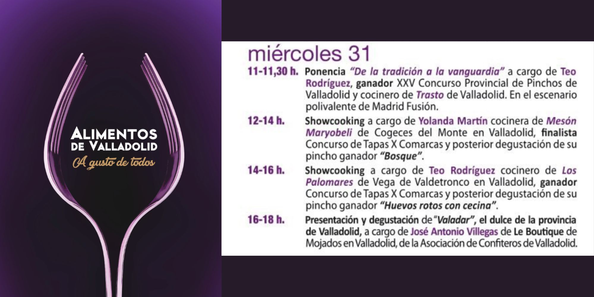 Programa día miércoles 31 de Alimentos de Valladolid en Madrid Fusión